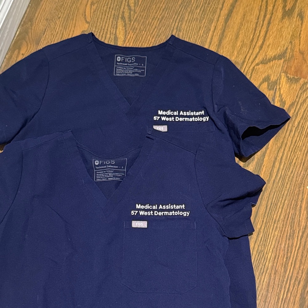 Two FIGS Scrub Tops Navy Blue Size Small